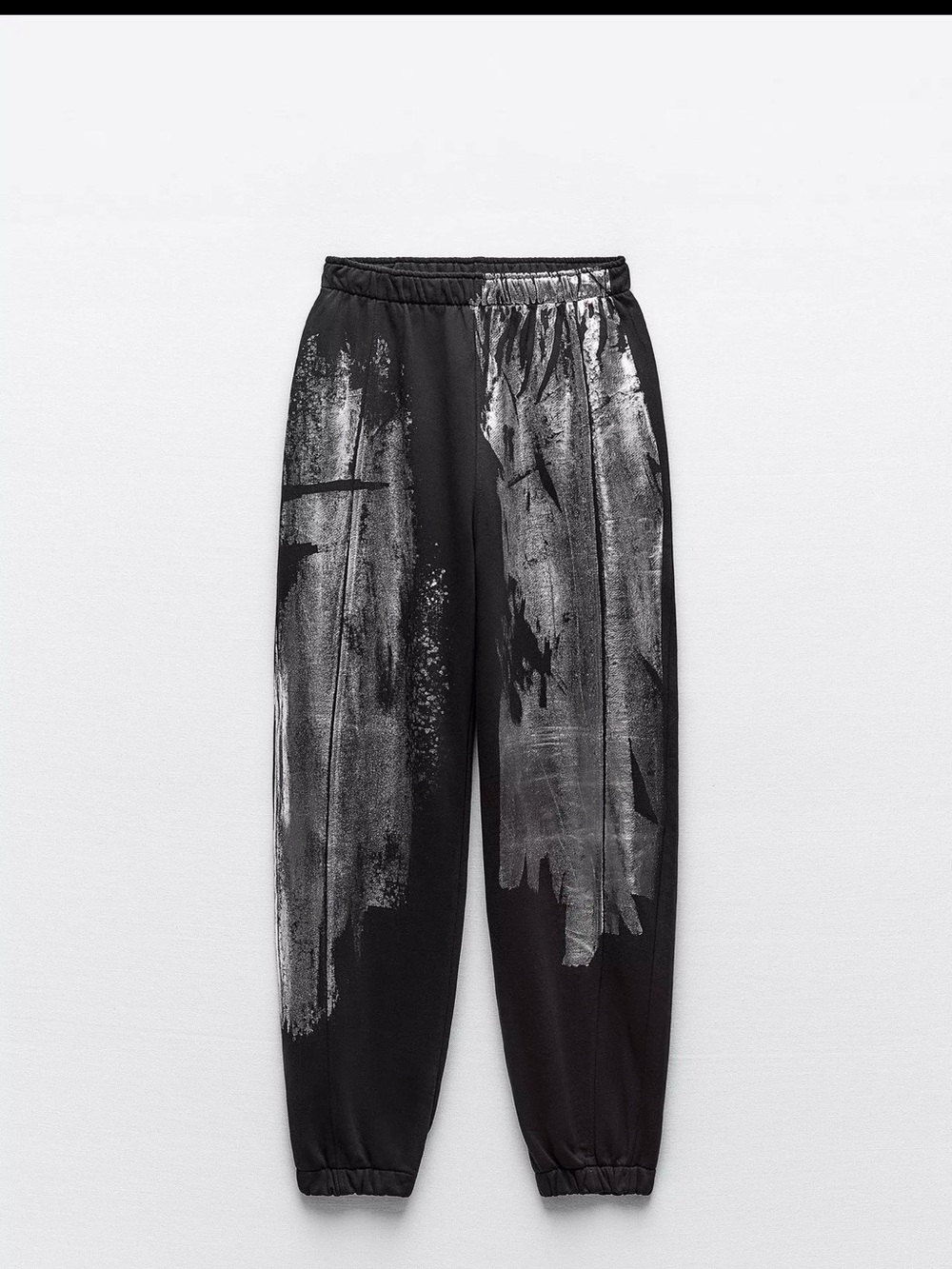 Zara Black Joggers with Silver Paint-Effect Print - Picture 1 of 2